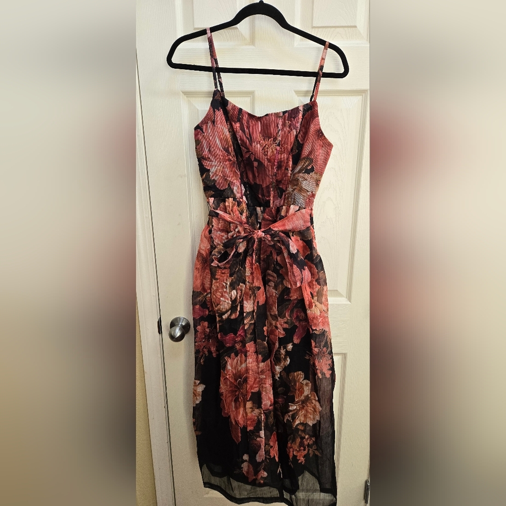 Exress Floral Chiffon Scoop Neck Sleeveless Midi Dress